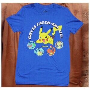 Pokemon Pikachu Charizard Gotta Catch 'Em All Mens S Blue Graphic T Shirt New